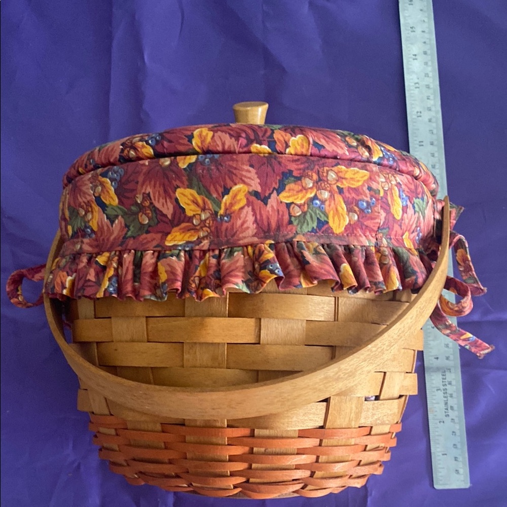 Longaberger Basket with Floral Fabric Liner - Brown and Red